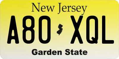 NJ license plate A80XQL