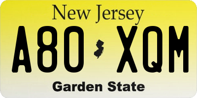NJ license plate A80XQM