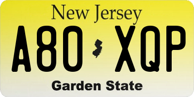 NJ license plate A80XQP
