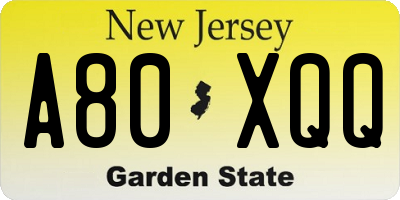 NJ license plate A80XQQ