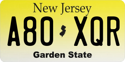 NJ license plate A80XQR
