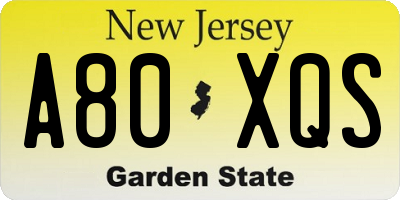 NJ license plate A80XQS