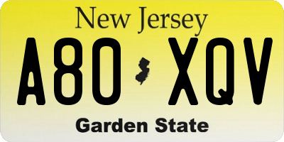 NJ license plate A80XQV