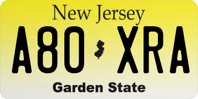 NJ license plate A80XRA