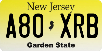 NJ license plate A80XRB