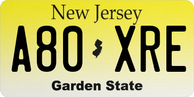 NJ license plate A80XRE