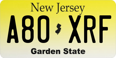NJ license plate A80XRF