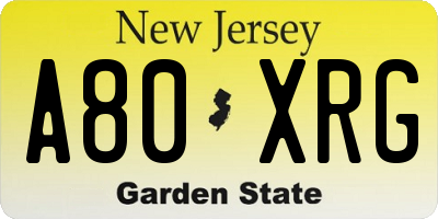 NJ license plate A80XRG