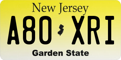 NJ license plate A80XRI