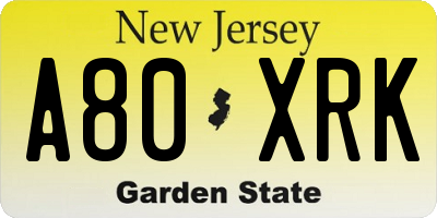 NJ license plate A80XRK