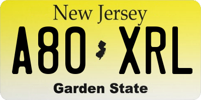 NJ license plate A80XRL
