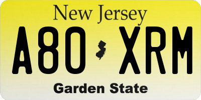 NJ license plate A80XRM