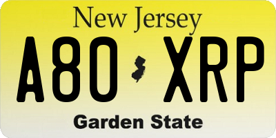 NJ license plate A80XRP