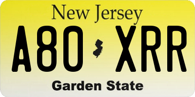 NJ license plate A80XRR