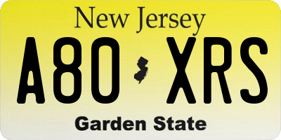NJ license plate A80XRS