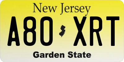 NJ license plate A80XRT