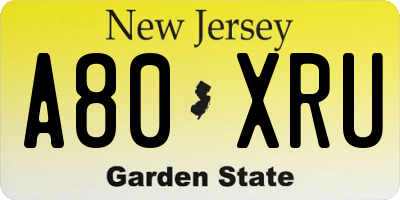 NJ license plate A80XRU