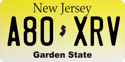 NJ license plate A80XRV