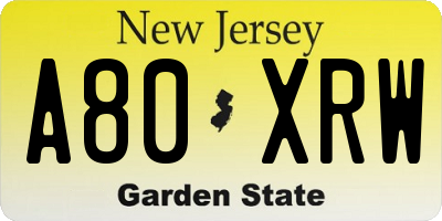 NJ license plate A80XRW