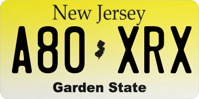 NJ license plate A80XRX