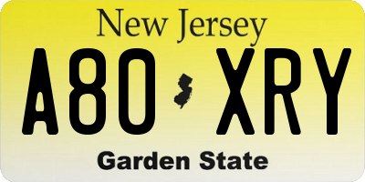 NJ license plate A80XRY