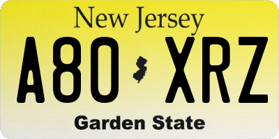 NJ license plate A80XRZ