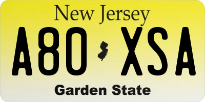 NJ license plate A80XSA