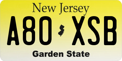 NJ license plate A80XSB