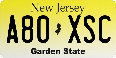 NJ license plate A80XSC