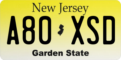 NJ license plate A80XSD