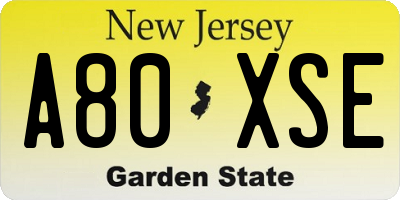 NJ license plate A80XSE