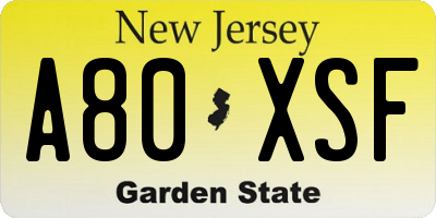 NJ license plate A80XSF