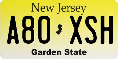 NJ license plate A80XSH