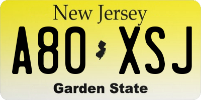 NJ license plate A80XSJ