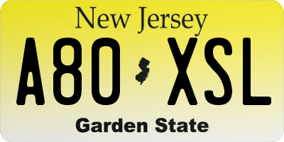 NJ license plate A80XSL