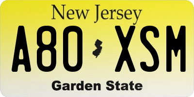 NJ license plate A80XSM