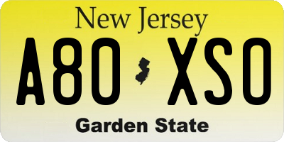 NJ license plate A80XSO