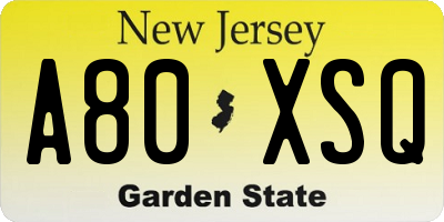NJ license plate A80XSQ