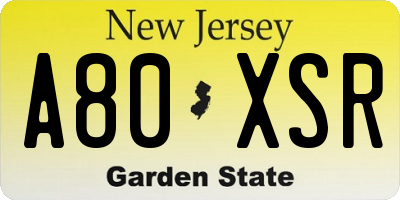 NJ license plate A80XSR