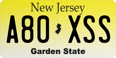 NJ license plate A80XSS