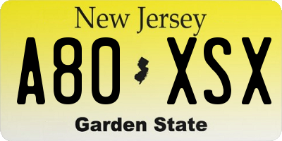 NJ license plate A80XSX