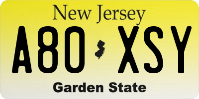 NJ license plate A80XSY