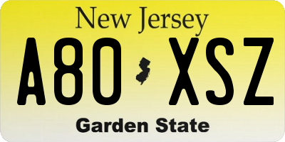 NJ license plate A80XSZ