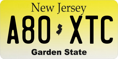 NJ license plate A80XTC