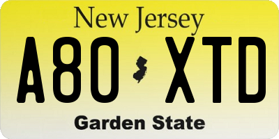 NJ license plate A80XTD