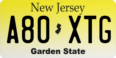 NJ license plate A80XTG