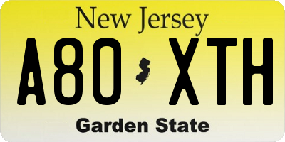 NJ license plate A80XTH