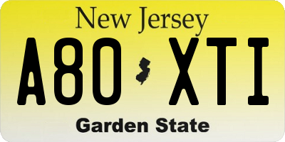 NJ license plate A80XTI