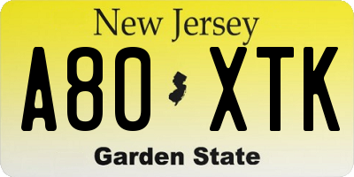 NJ license plate A80XTK