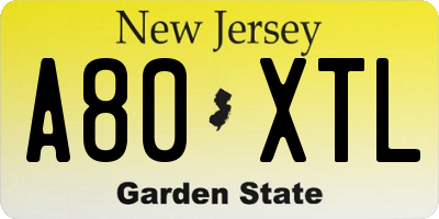 NJ license plate A80XTL